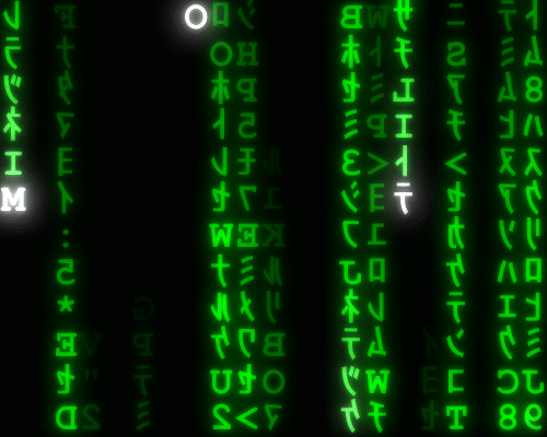 Green digital rain: columns of glowing computer-code characters